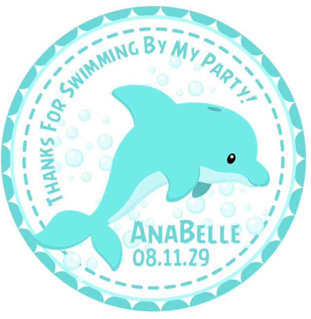 Aqua dolphin birthday party sticker