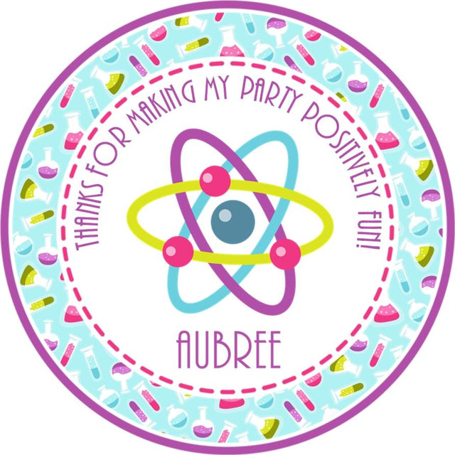 Aqua science beaker birthday sticker