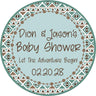 Aztec geometric tribal baby shower sticker with turquoise and brown pattern