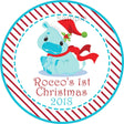 Baby’s First Christmas sticker with winter animal illustration