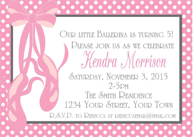 ballet birthday party invitations pink ballet slipper design