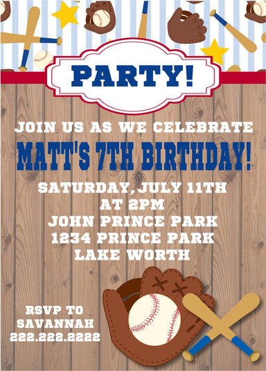 Baseball Birthday Party Invitations