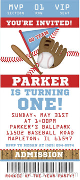 Baseball Birthday Party Ticket Invitations