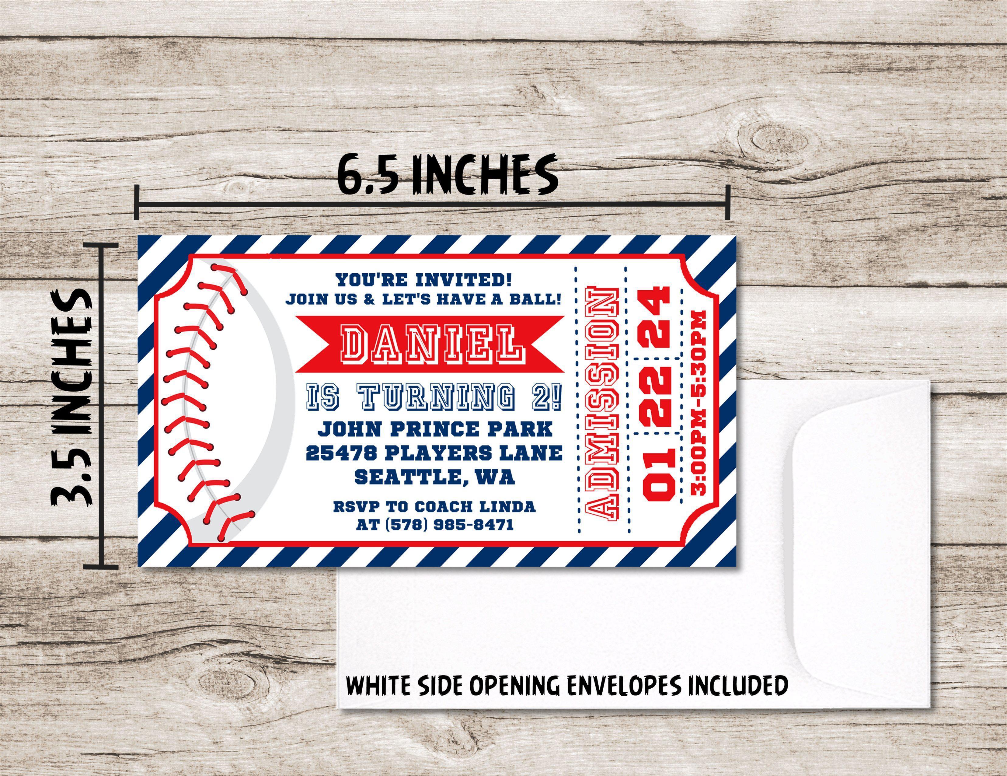 Baseball Birthday Party Ticket Invitations