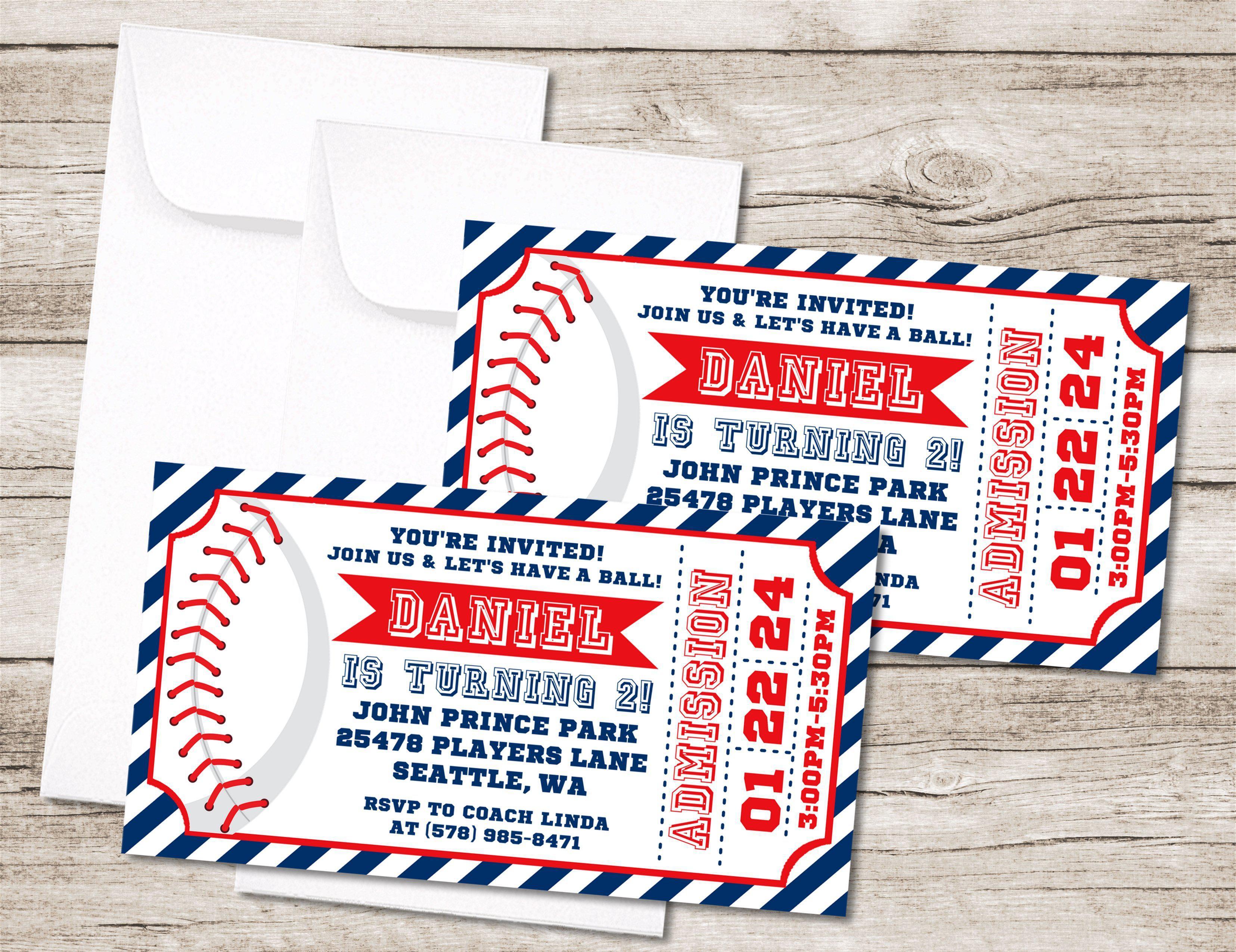 Baseball Birthday Party Ticket Invitations