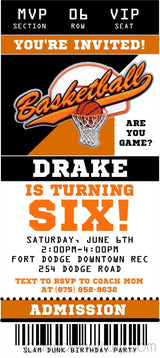 Basketball Birthday Party Ticket Invitations
