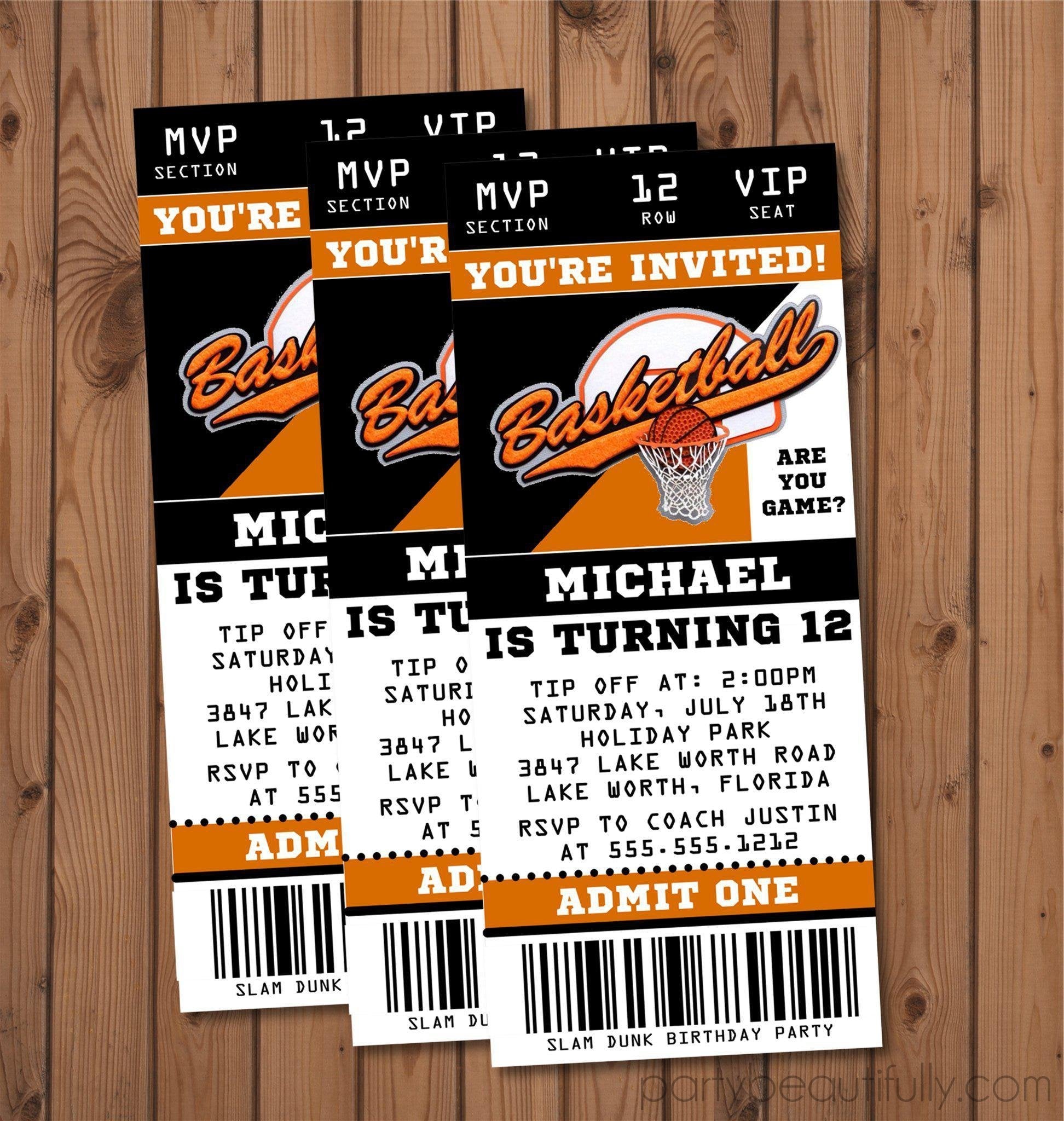 Basketball Birthday Party Ticket Invitations