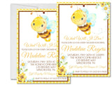 Bee theme gender reveal invitation with honeycomb border