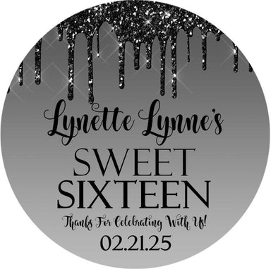 Black Sweet 16 Stickers Or Favor Tags