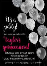 Black, White And Hot Pink Balloon Quinceanera Invitations