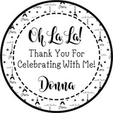 Black and white Paris party sticker with Eiffel Tower icons