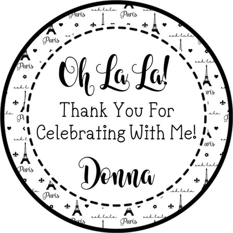 Black and white Paris party sticker with Eiffel Tower icons