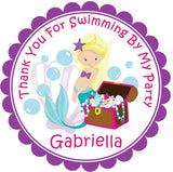 Blonde mermaid birthday sticker with treasure chest and bubbles