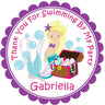 Blonde mermaid birthday sticker with treasure chest and bubbles