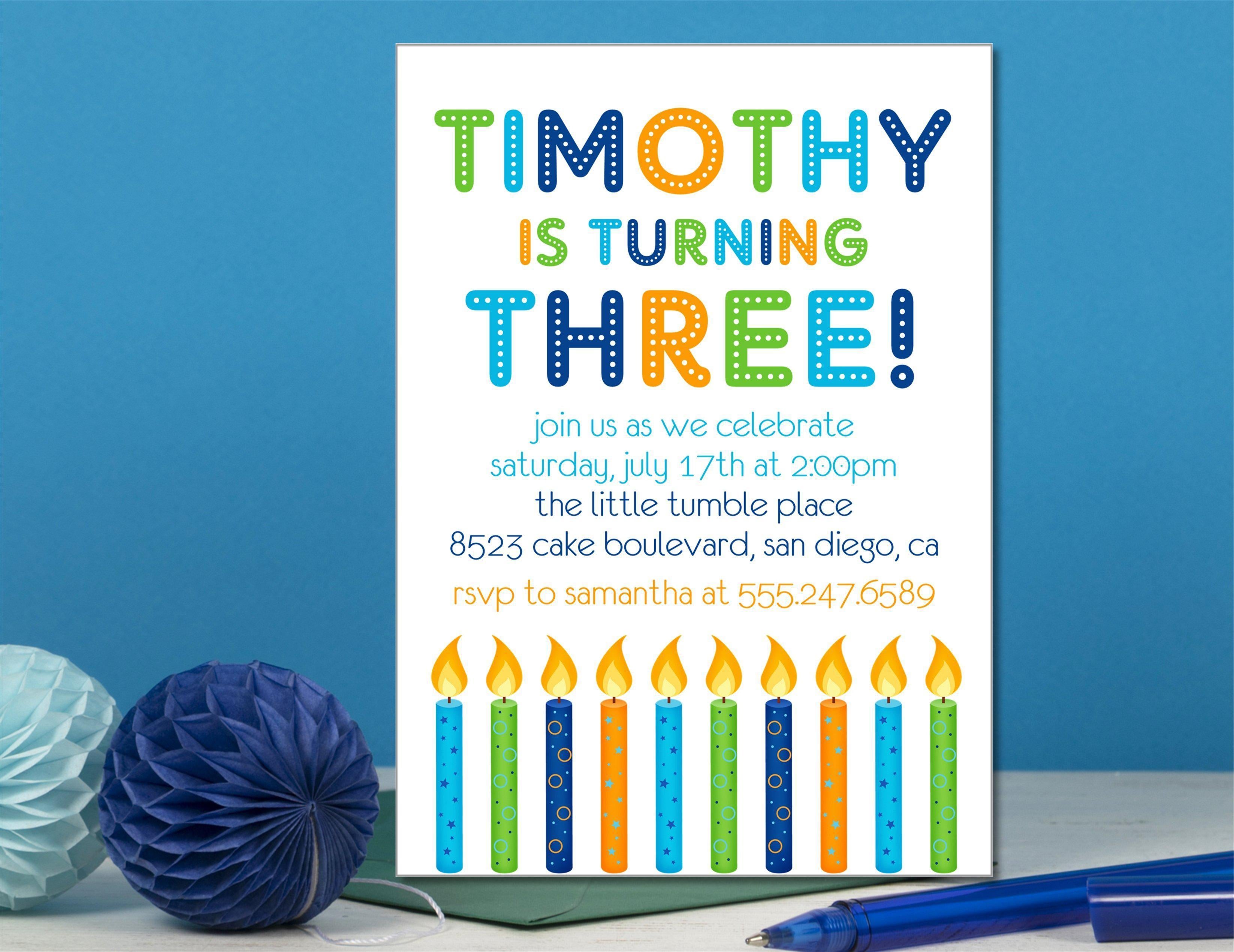 Blue And Orange Birthday Candles Party Invitations