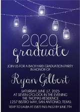 Blue And White Backyard Graduation Party Invitations