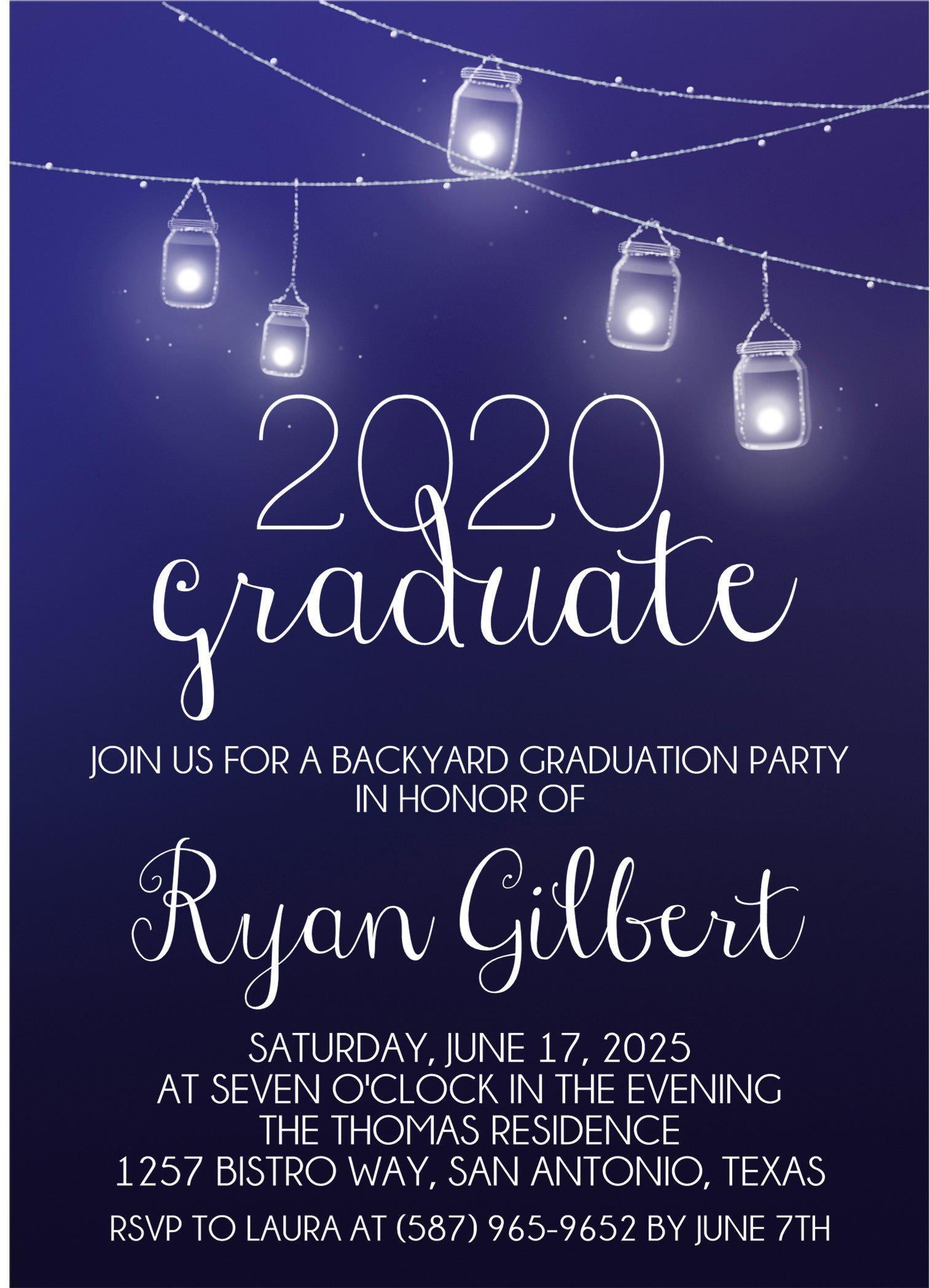 Blue And White Backyard Graduation Party Invitations