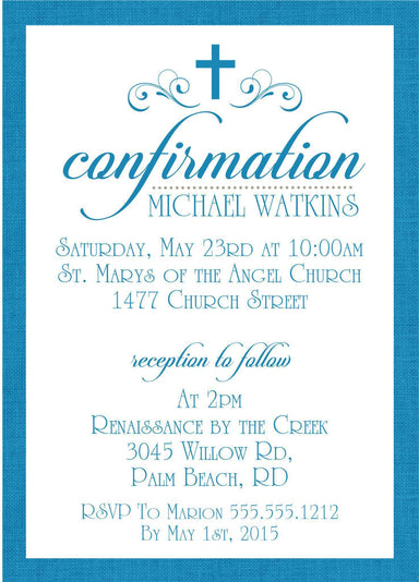Blue And White Confirmation Invitations