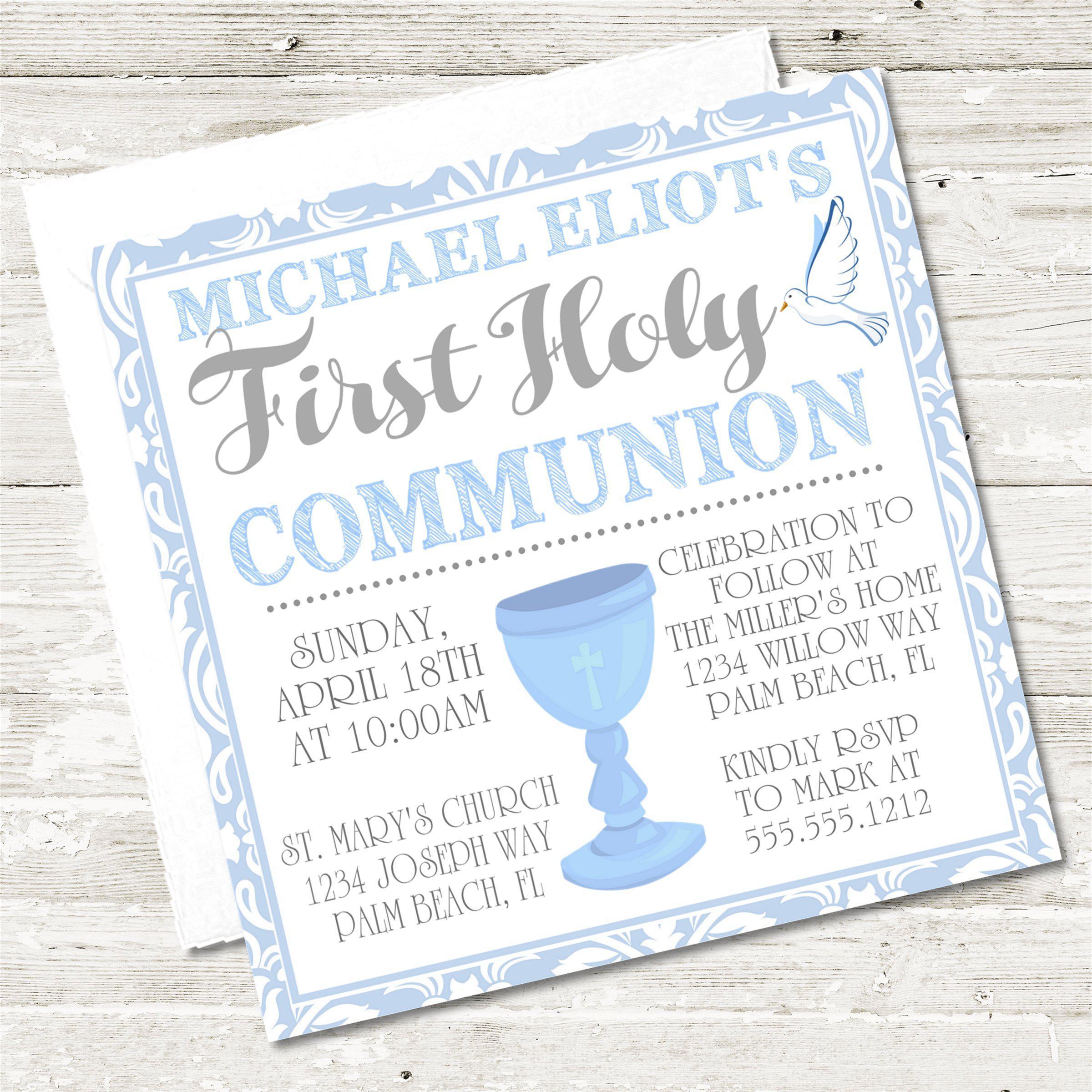 Blue And White First Communion Invitations