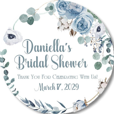 Blue And White Floral Bridal Shower Stickers Or Favor Tags