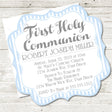 Blue And White Striped First Communion Invitations