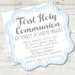 Blue And White Striped First Communion Invitations