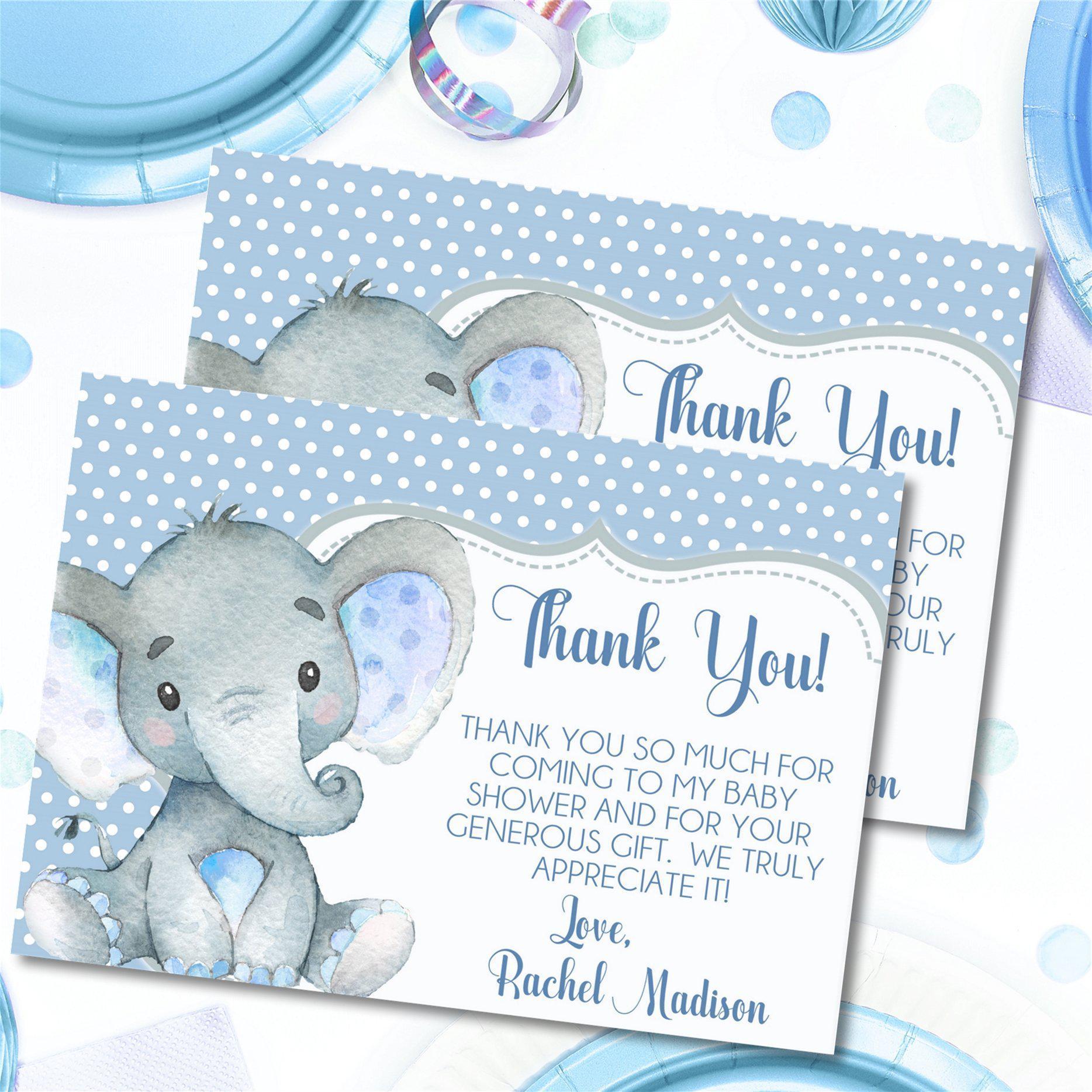 Blue Baby Elephant Baby Shower Thank You Cards