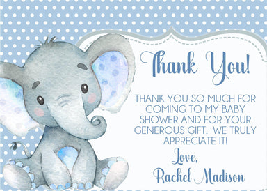 Blue Baby Elephant Baby Shower Thank You Cards