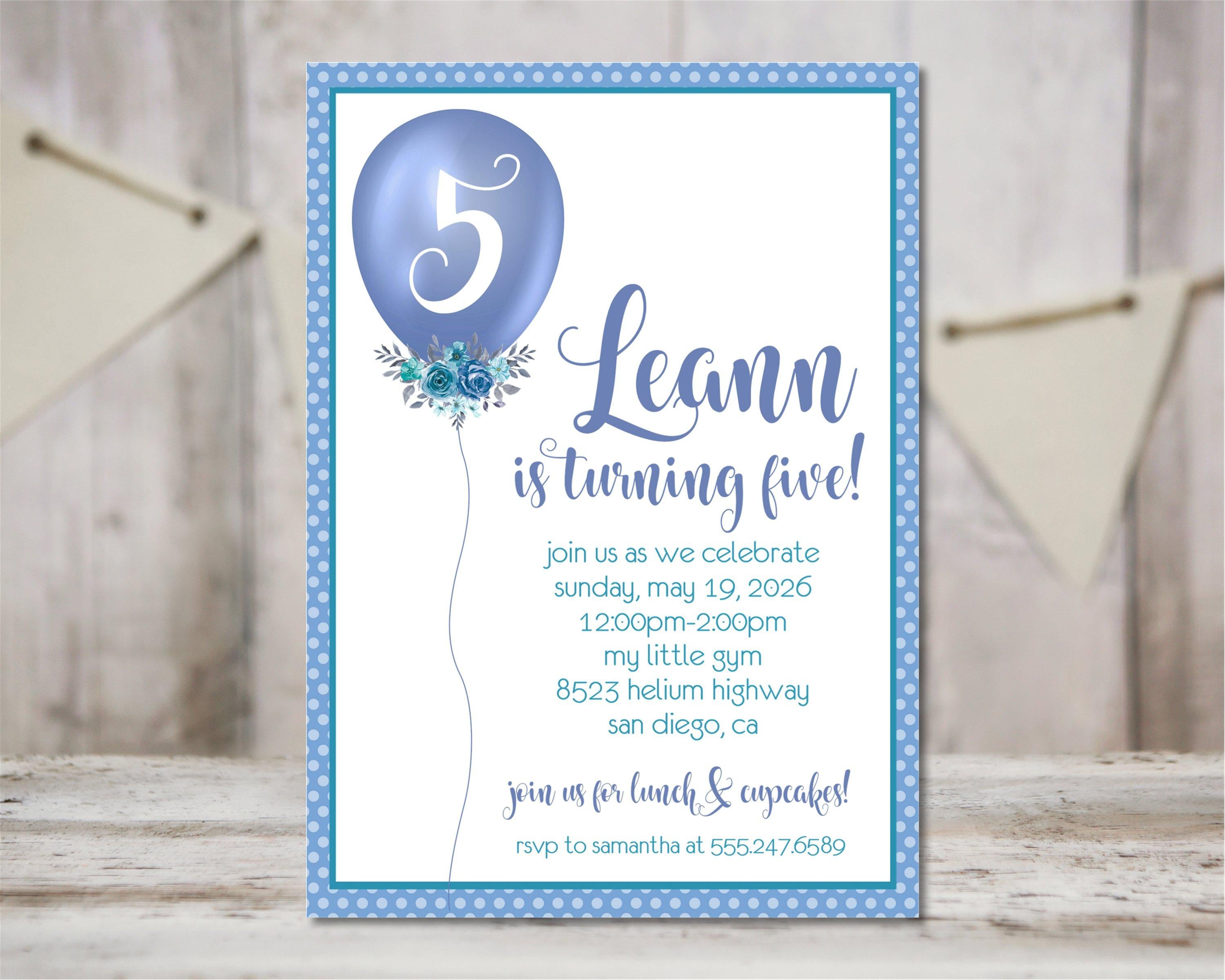 Blue Balloon Birthday Party Invitations