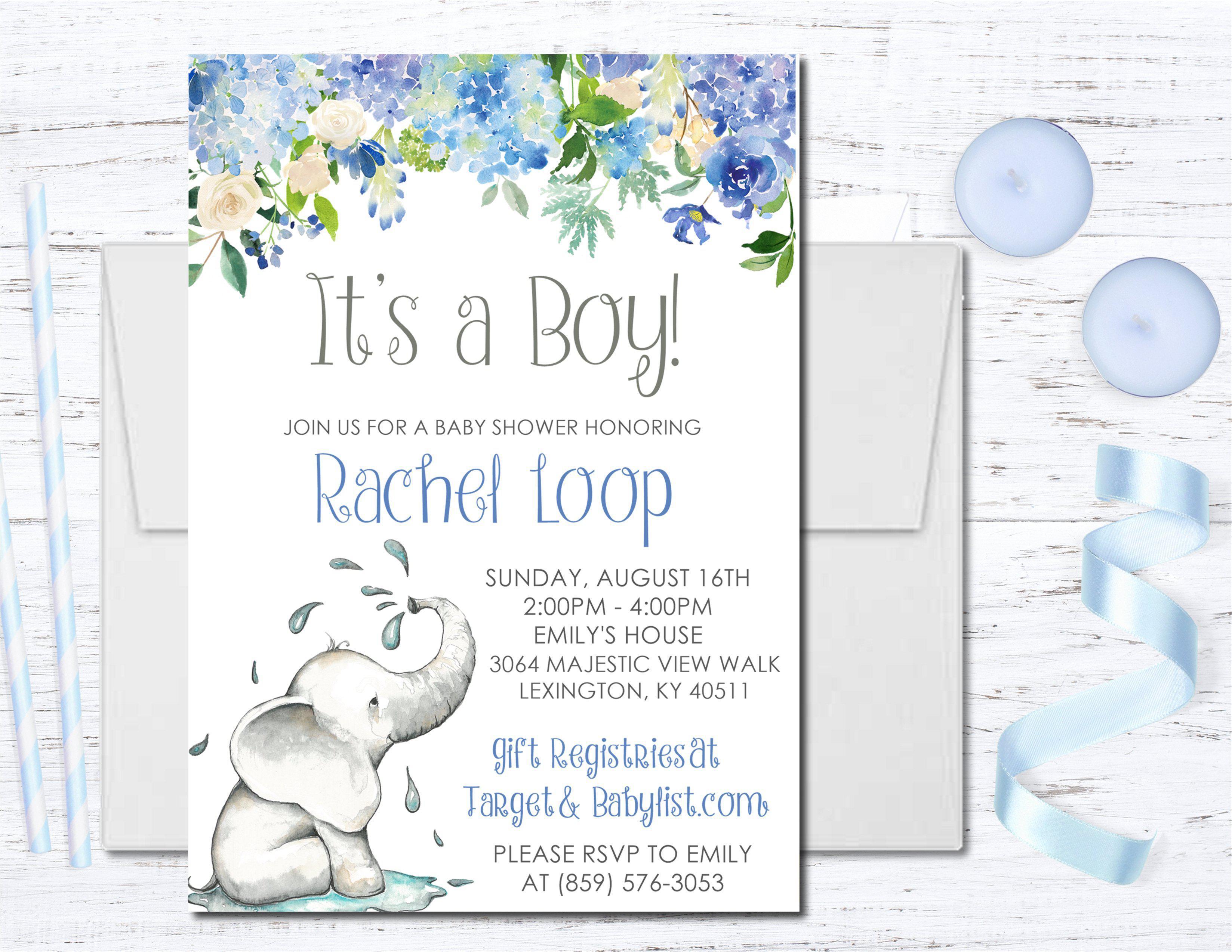 Blue Elephant Baby Shower Invitations