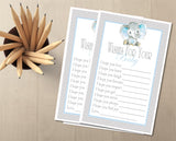 Blue Elephant Baby Shower Wish Cards