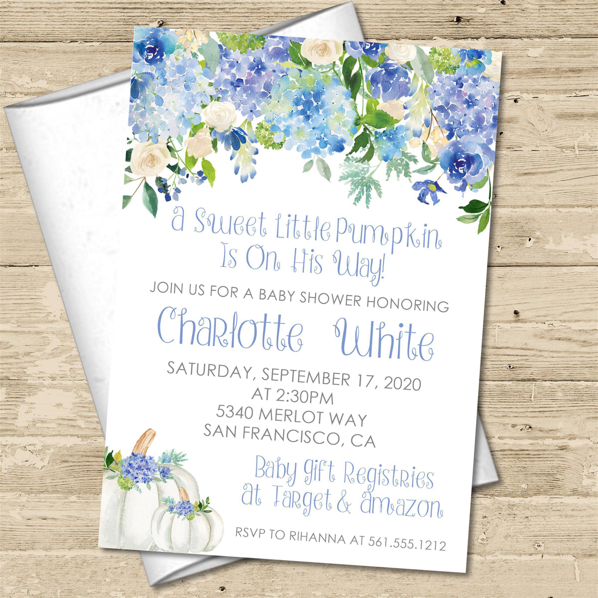 Blue Fall Pumpkin Baby Shower Invitations