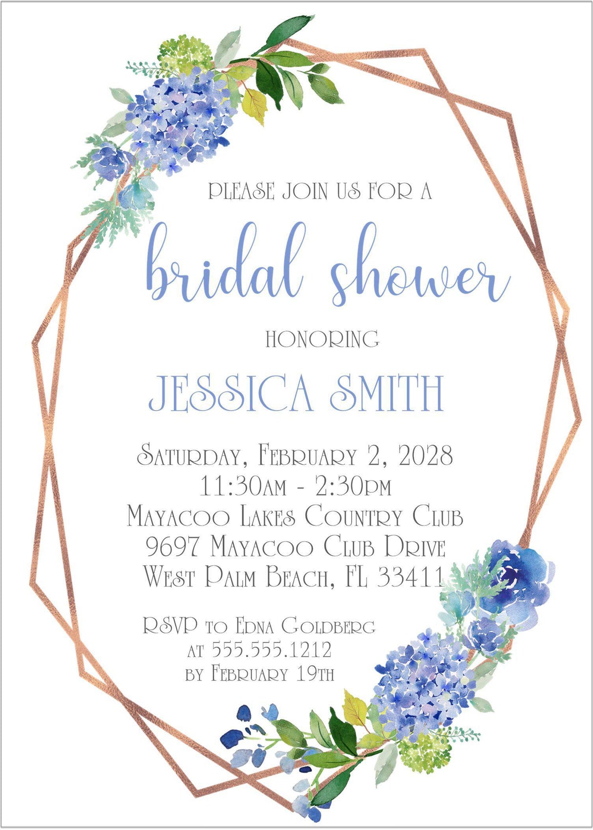Blue Floral Bridal Shower Invitations