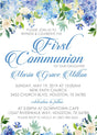 Blue Floral First Communion Invitations