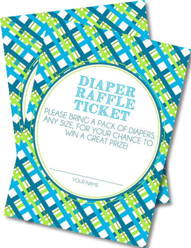 Blue & Lime Plaid Diaper Raffle Tickets