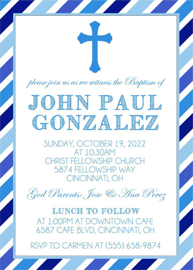 Blue Striped Baptism Invitations