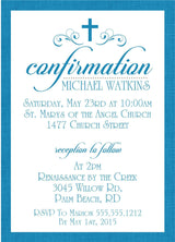 Blue and white Confirmation invitation with classic cross design