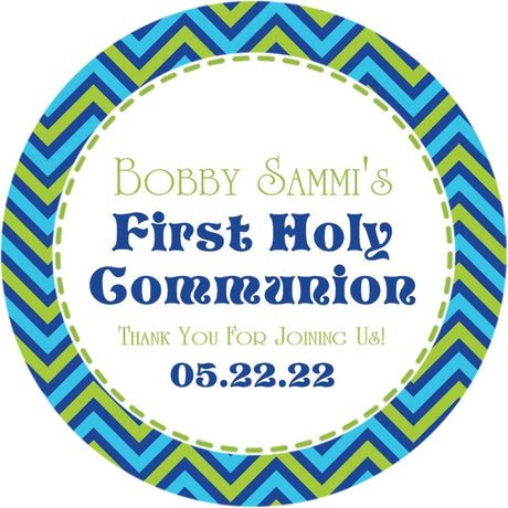 Blue aqua lime First Holy Communion favor stickers