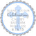 Blue damask Baptism sticker with scalloped edge