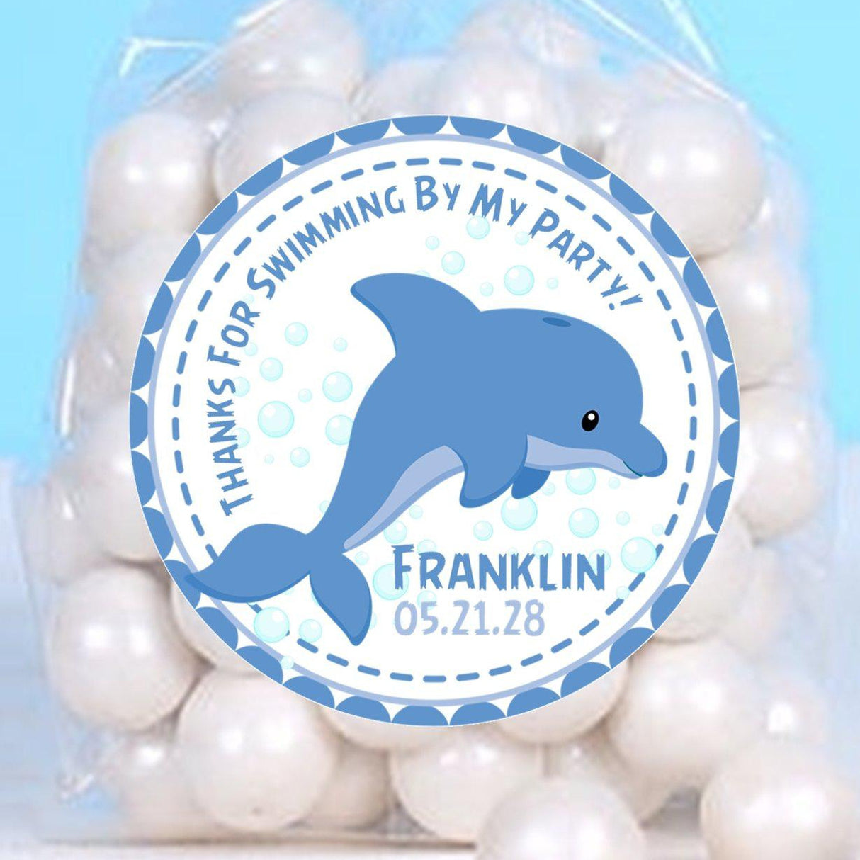 Blue dolphin under the sea birthday sticker