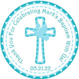 Blue floral Baptism sticker with dove