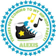 Blue hip hop dance birthday sticker with sneaker and music notes