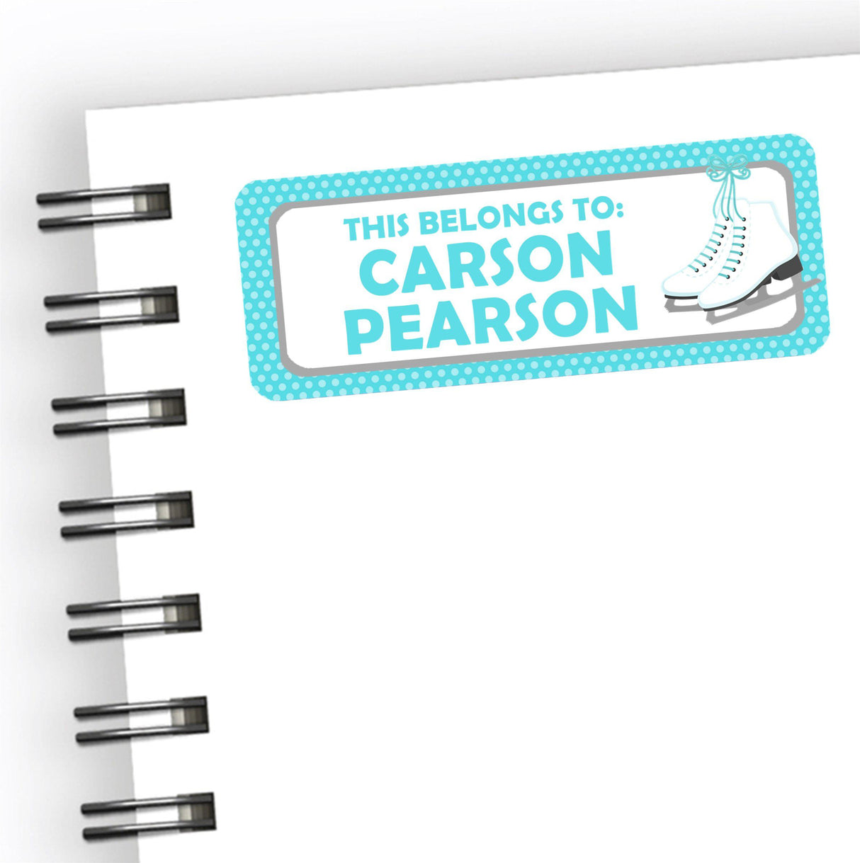 Blue ice skating back to school name labels with skate illustration