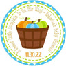 Blue pumpkin basket baby shower sticker with colorful pumpkins
