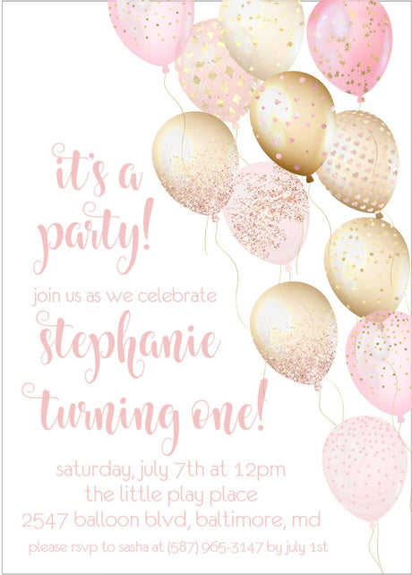Blush pink gold birthday party invitation