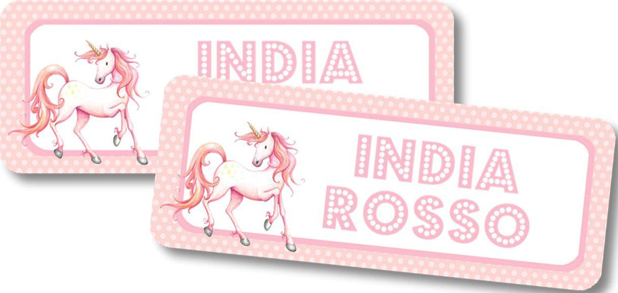 Blush pink unicorn back to school name labels
