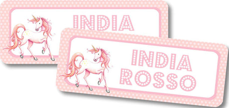 Blush pink unicorn back to school name labels
