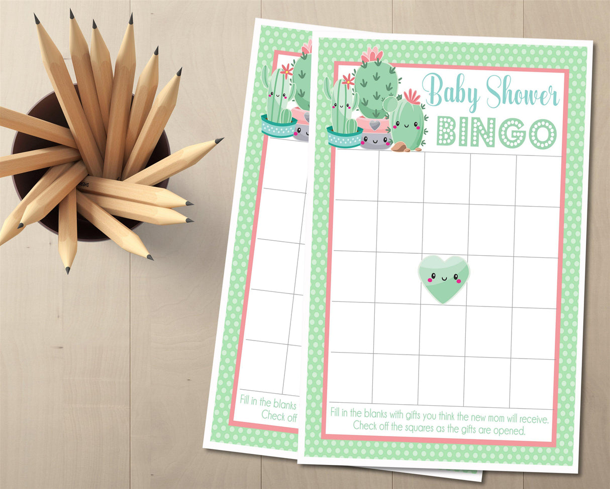 Boho cactus themed baby shower bingo PDF