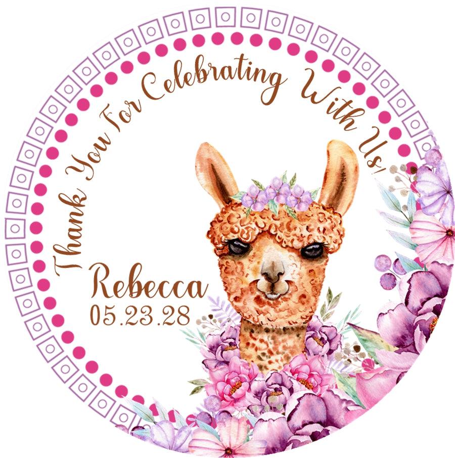 Boho pink llama party favor label