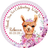Boho pink llama party favor label